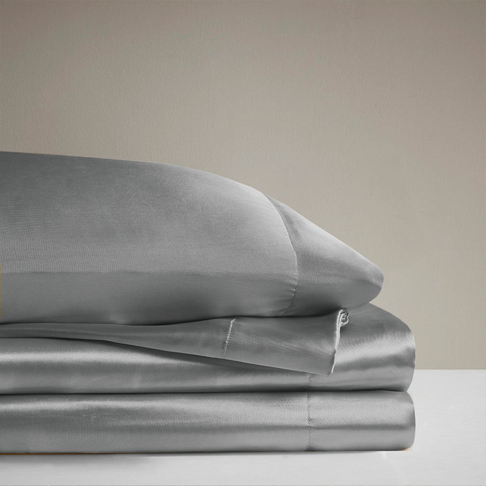Madison Park Essentials Satin Luxury 6 PC Sheet Set, Grey