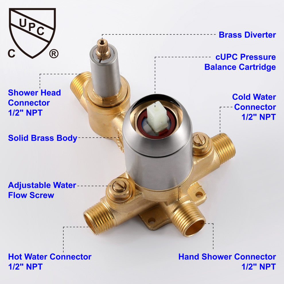 Wellfor Shower Faucet, 10" Rain Shower Head With Handheld Combo Set and Valve, Brushed Nickel