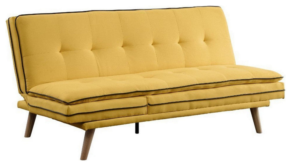 Benzara BM250355 Adjustable Sofa With Tufted Seat and Angled Legs, Yellow