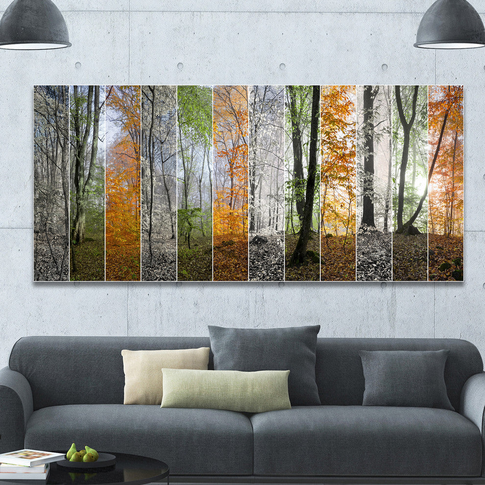 Wood Panorama Changing Seasons, Large landscape Canvas Art Print, 60"x28"