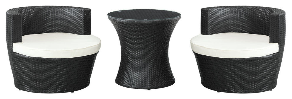 Modway Canteen 3 Piece Outdoor Patio Lounge Set, Espresso White