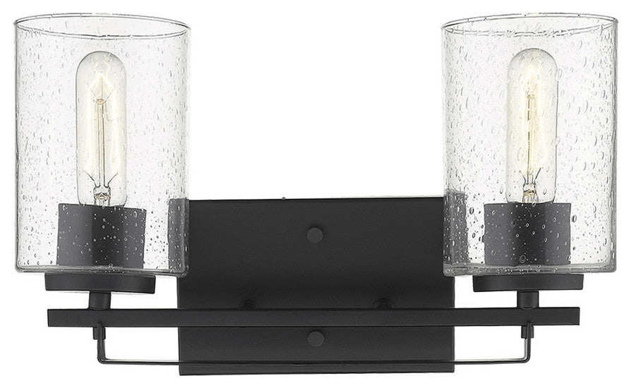 Black Metal and Textured Glass Two Light Wall Sconce
