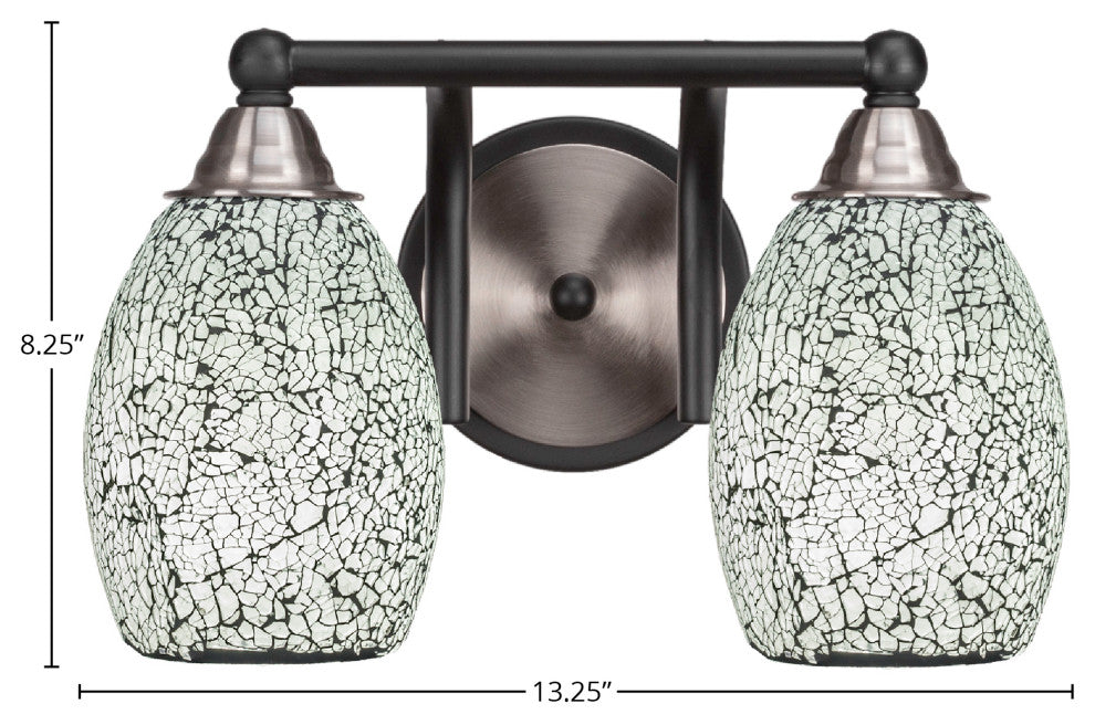 Paramount 2-Light Bath Bar, Matte Black & Brushed Nickel, 5" Black Fusion Glass