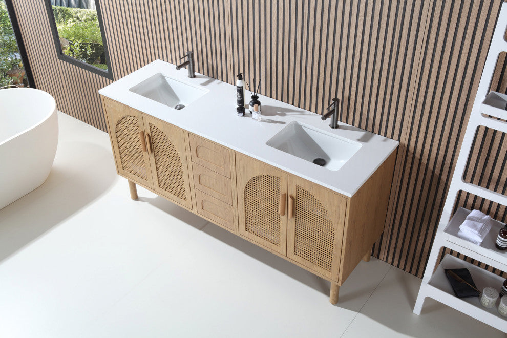 Nara Mid-Century Freestanding Bathroom Vanity, Pecan Oak, 72"
