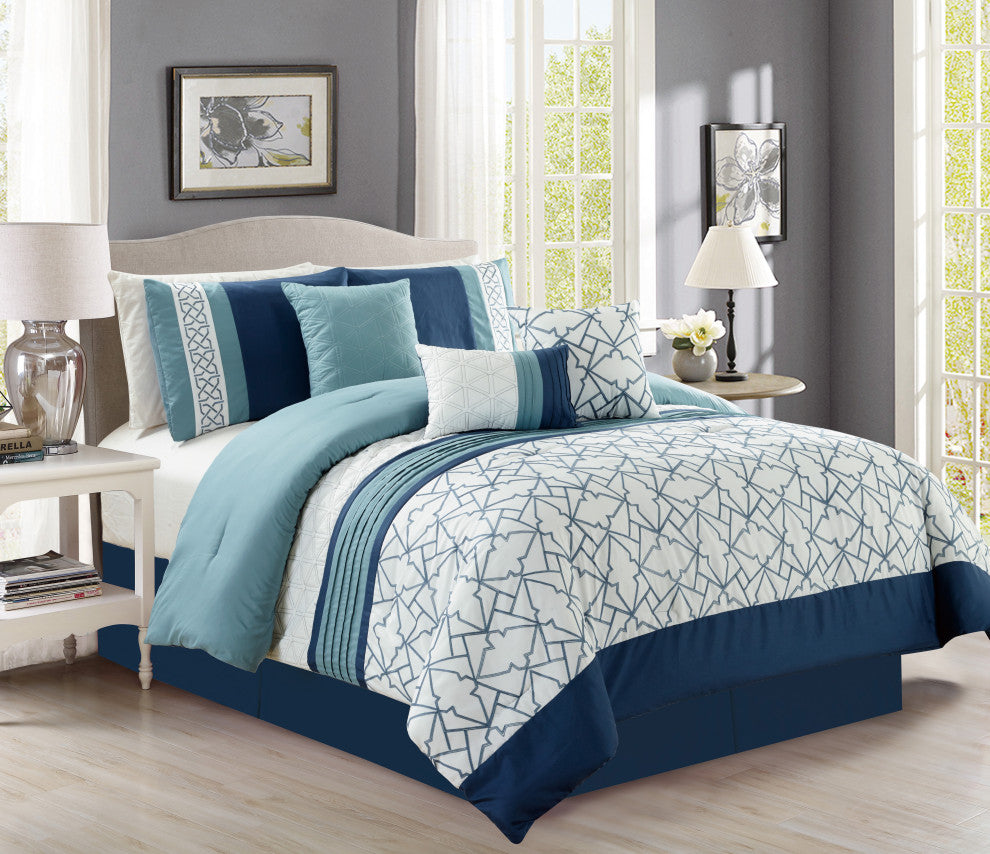 Lucas Embrodiery 7 Piece Comforter Set, Multiple Color, California-King