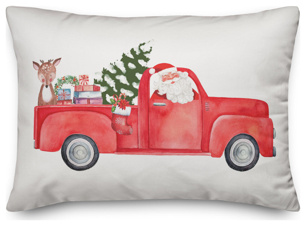 Red Christmas Truck 14x20 Spun Poly Pillow