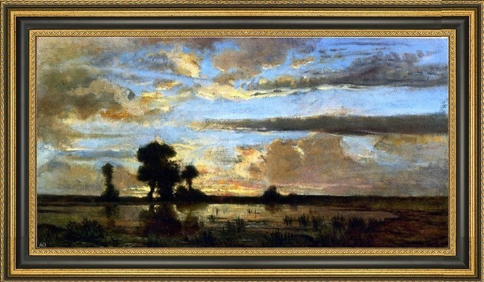 Theodore Rousseau Sunset Framed Premium Canvas Print, 14"x28"