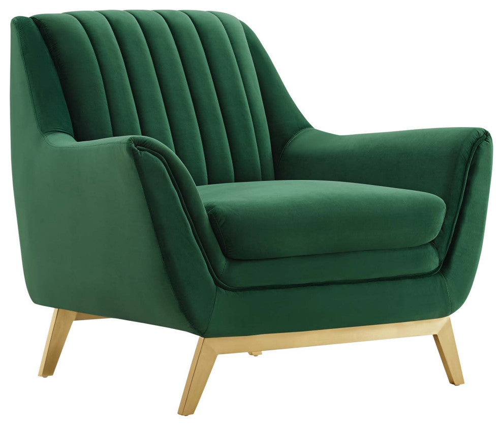 Winsome Channel Tufted Performance Velvet Armchair-Emerald