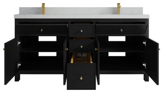 Sonoma 72 Double Sink Reeded Bath Vanity in Black 2" Carrara Quartz