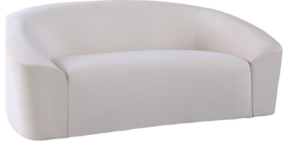Riley Velvet Upholstered Rounded Loveseat, Cream