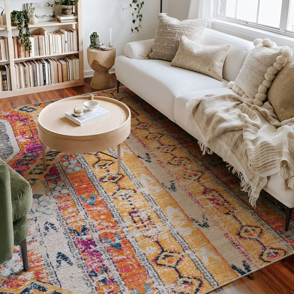 8'x10' Gold and Ivory Southwestern Area Rug