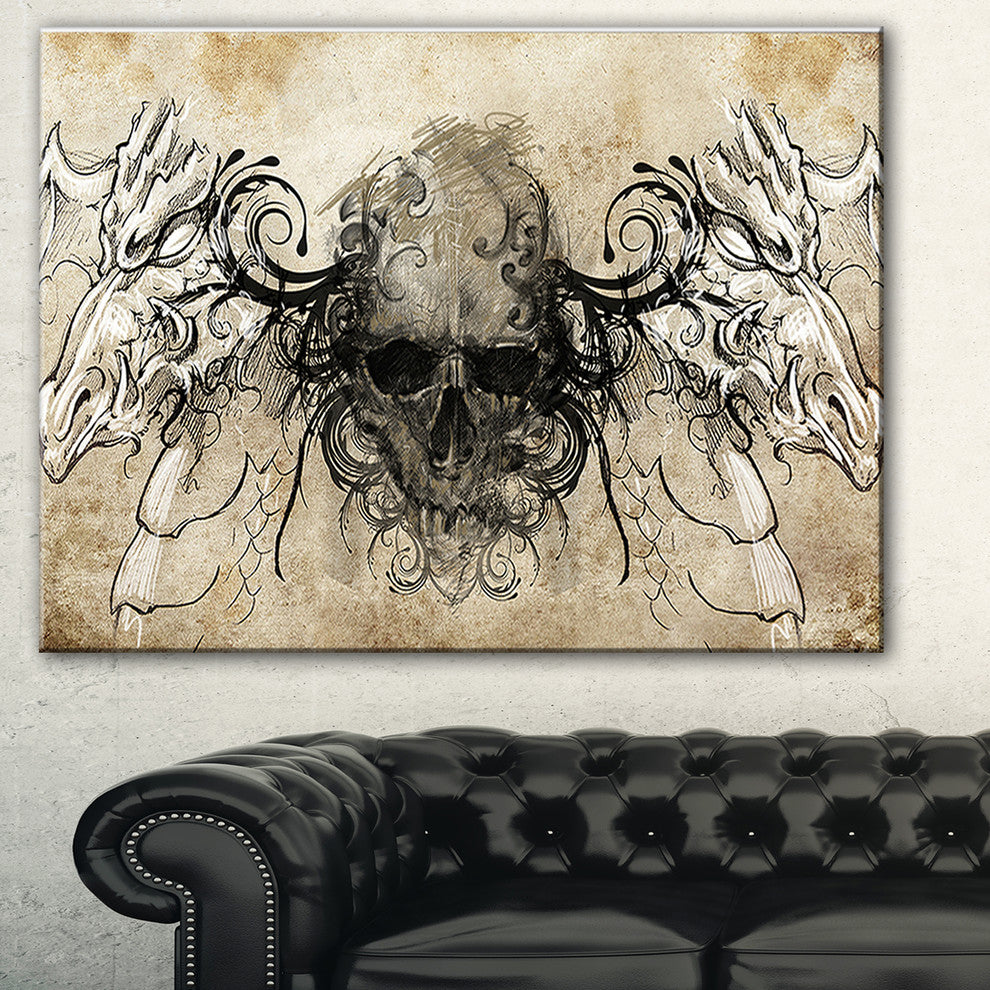 "Human Skull Tattoo Sketch" Digital Art Canvas Print