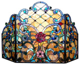 Chloe-Lighting Tiffany-Glass 3-Piece Folding Victorian Fireplace Screen