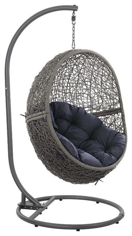 Modway Encase Outdoor Synthetic Rattan Swing Chair in Gray and Navy