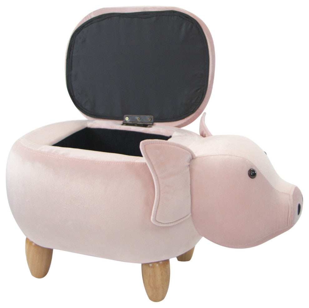 15" Seat Height Pig Animal Shape Storage Ottoman, Pink