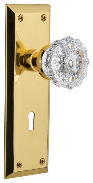 New York Plate Passage Crystal Glass Knob, Polished Brass