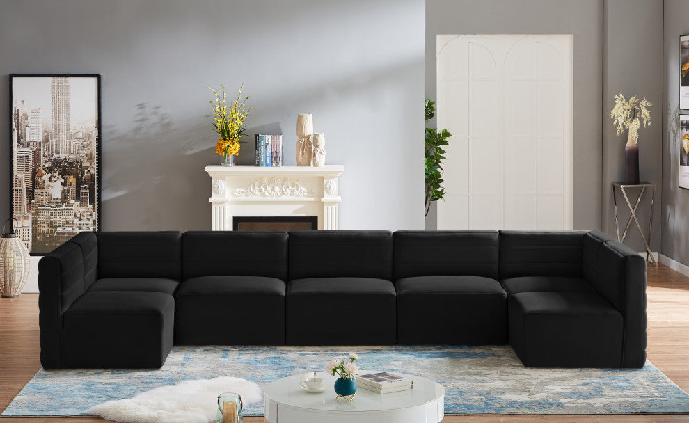 Quincy Velvet Upholstered 7-Piece U-Shaped Modular Sectional, Black