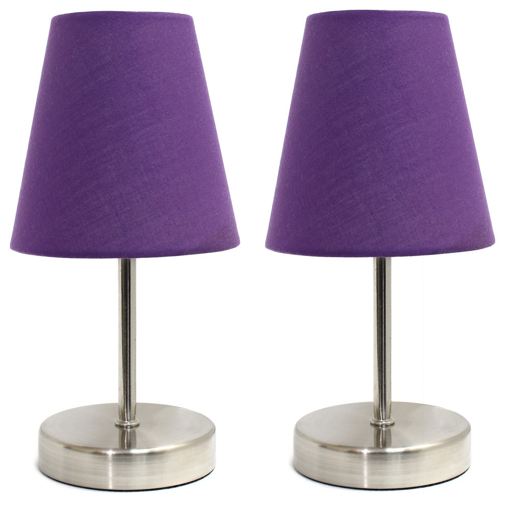 Simple Designs Sand Nickel Mini Basic Table Lamps, Fabric Purple 2-Pack Set