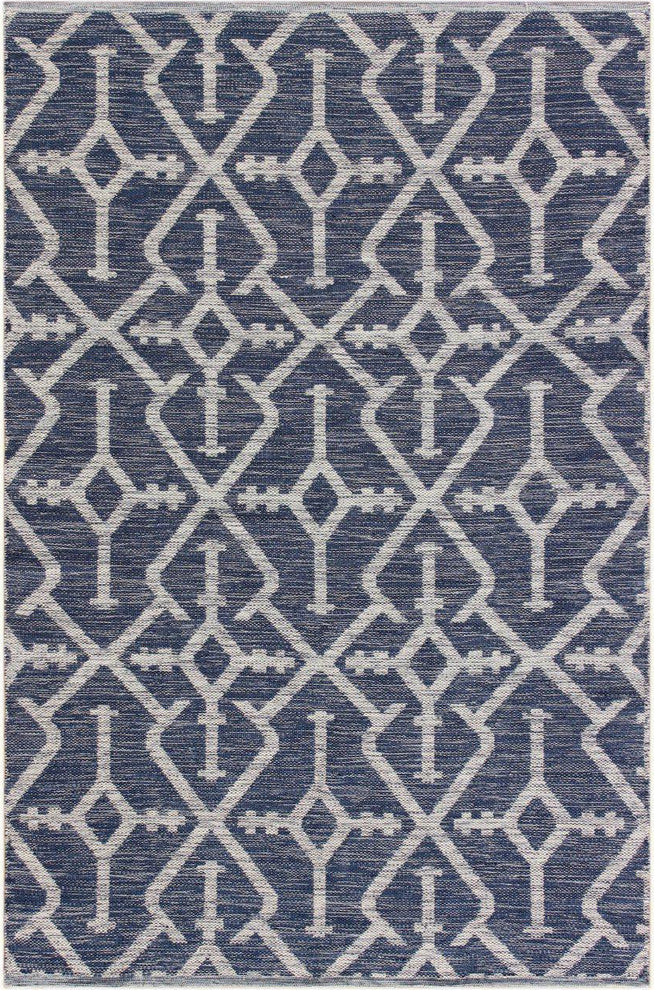 Dani Handwoven Contemporary Rug, Navy Blue/Beige, Rectangular 5'x7'6