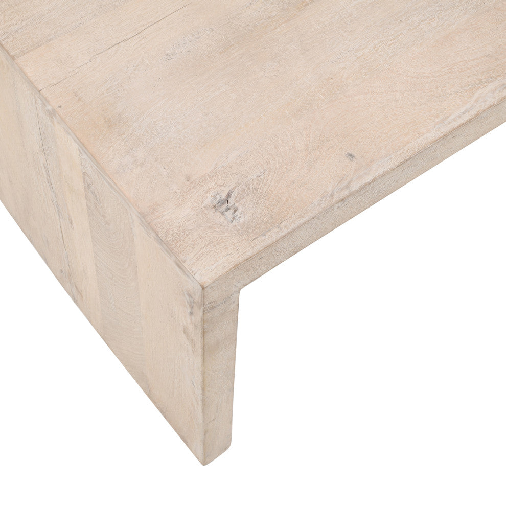 Mir 3-Piece Solid Wood Coffee and End Table Set, Brushed White Finish