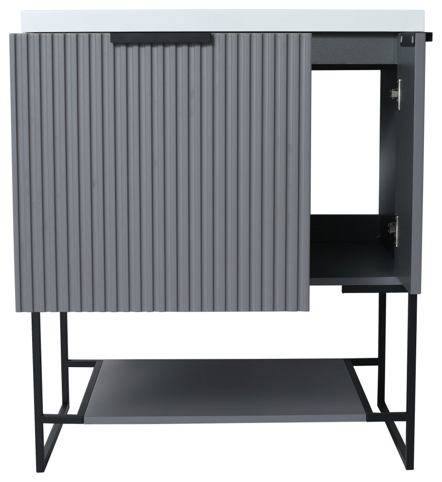 Plywood Freestanding Bathroom Vanity Set with White Ceramic Sink , Rock Grey, 30