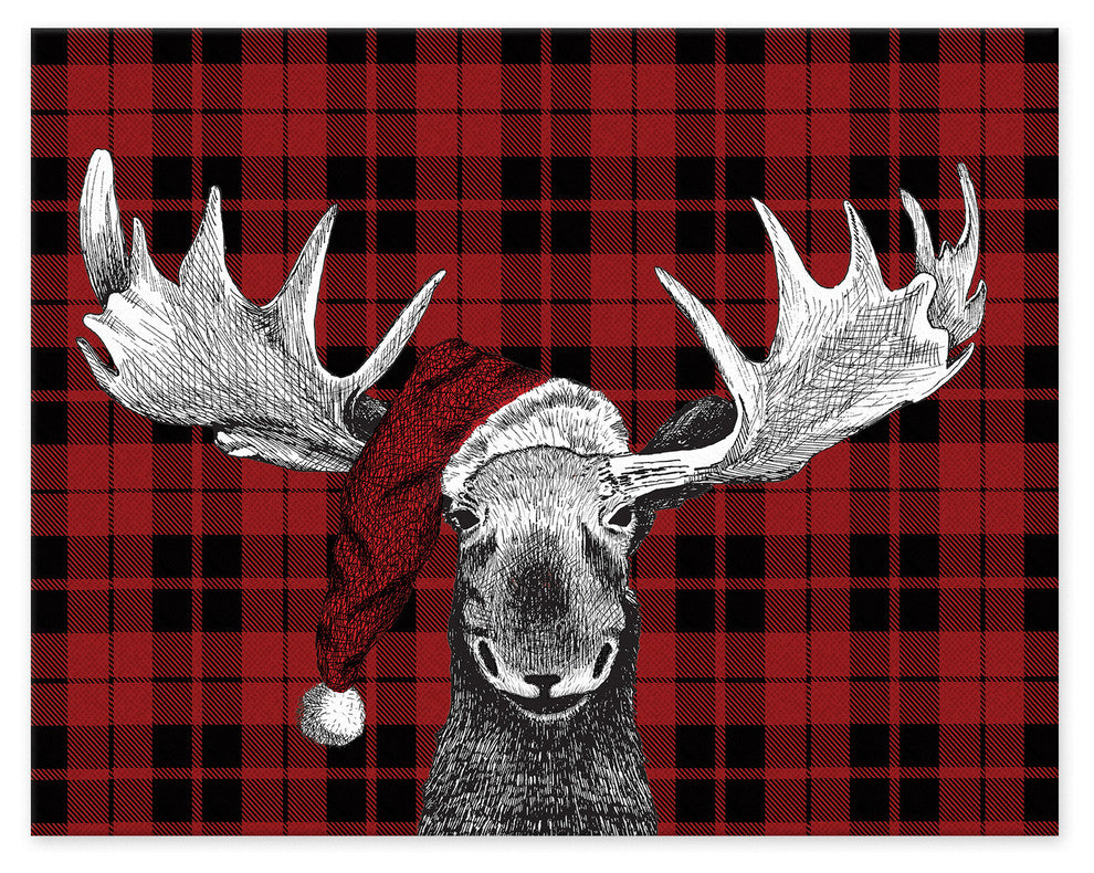 Plaid Christmas Moose 11"x14" Easelback Canvas
