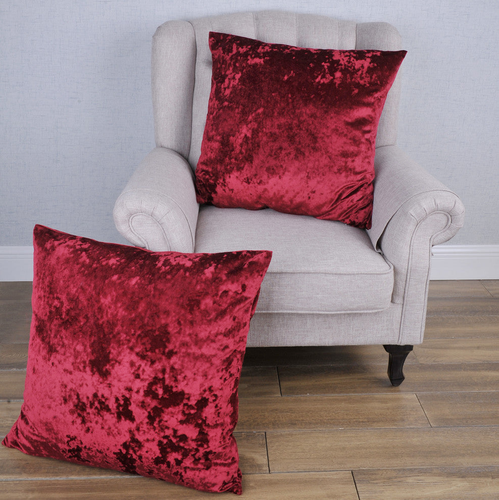 Crushed Velvet Pillow Cover 2 Piece Set, Garnet, 26" X 26"
