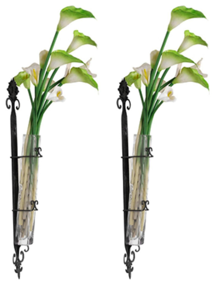 Set of 2 Ornate Black Wall Mount Bud Vases