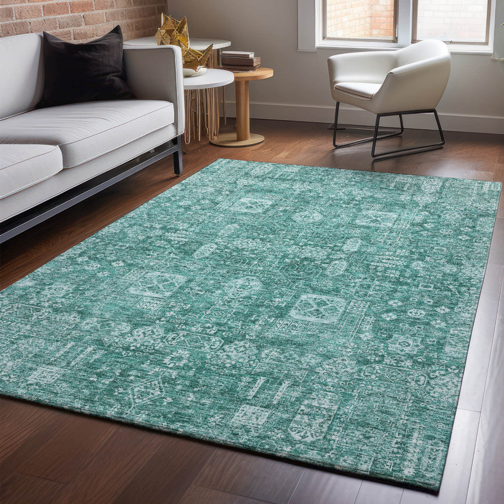 Premium Machine Washable Mayfield AMF637 Teal 3' x 5' Rug