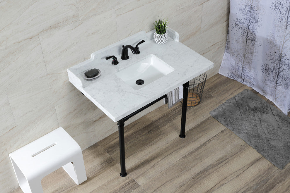 Kingston Brass LMS3622M8SQ0ST 36" Carrara Marble Console Sink, Legs