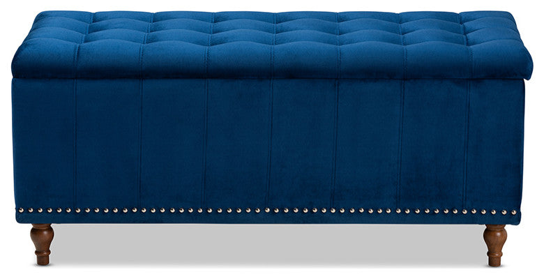 Geneva Navy Blue Velvet Fabric Tufted Storage Ottoman Bench