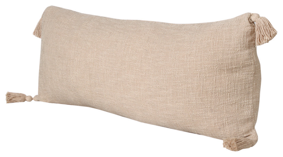 Ox Bay Handwoven Tan/Beige Solid Organic Cotton Pillow Cover, 14"x36"