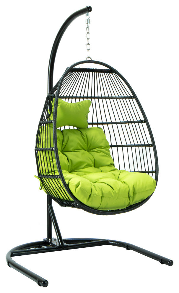 LeisureMod Wicker Folding Hanging Egg Swing Chair, Light Green