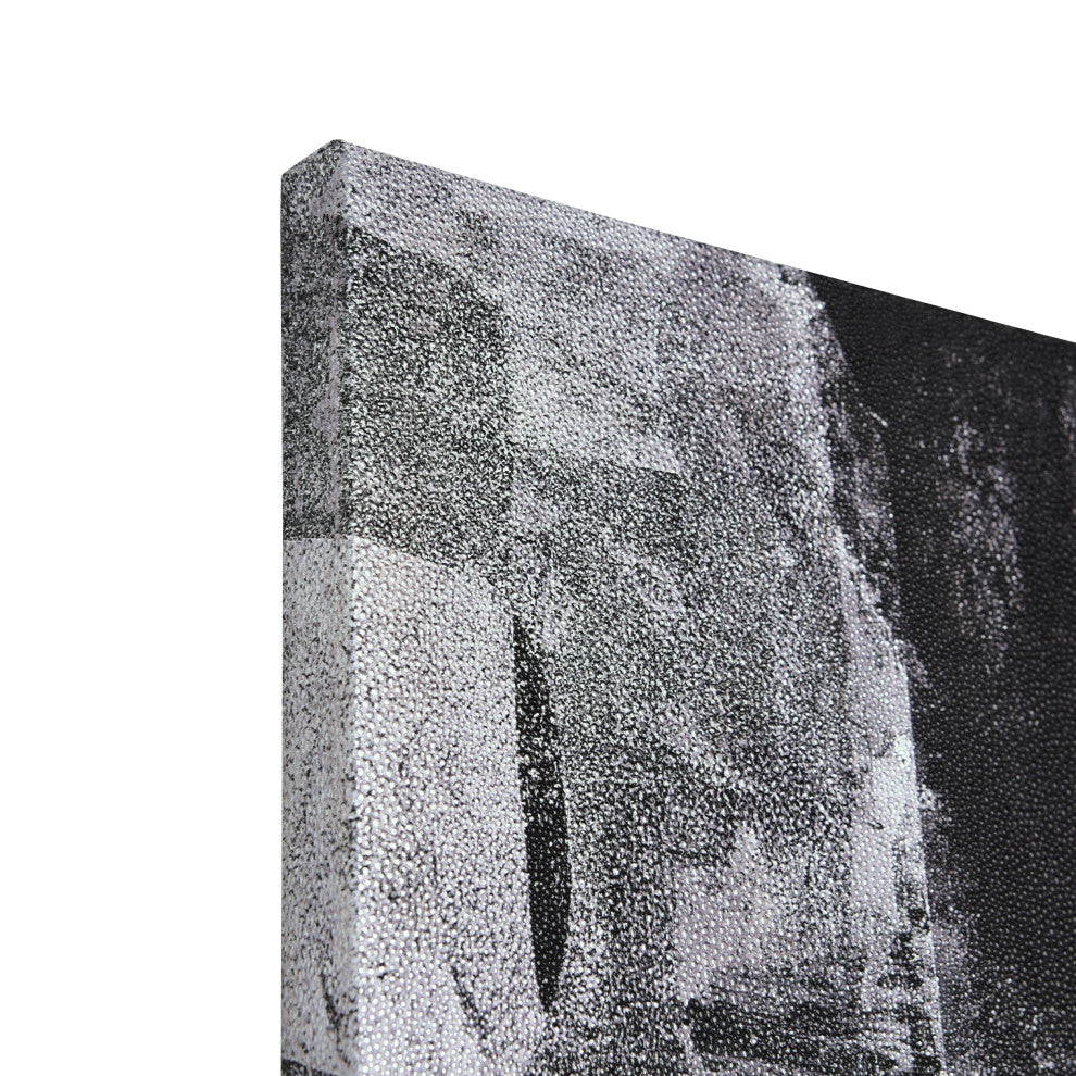 Monochrome Abstract Panel I Black Art on Silver Shagreen Wrapped Canvas Wall Art
