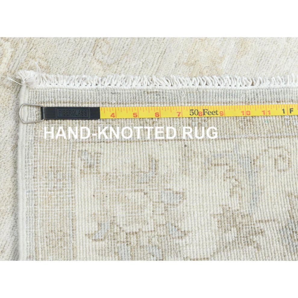 Ivory Organic Wool Hand Knotted Afghan Stone Washed Peshawar Rug 4'x5'10"