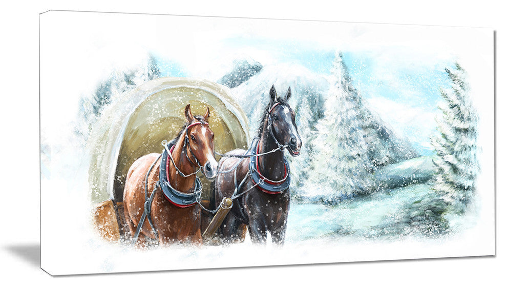 "Painted Scene With Horses in Winter" Landscape Wall Art, 32"x16"