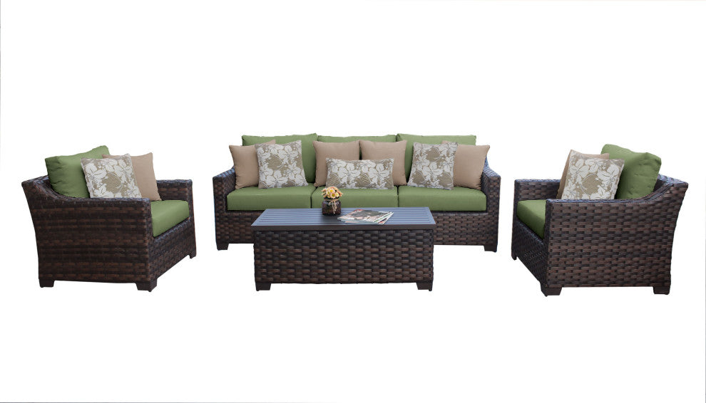 kathy ireland River Brook 6 Piece Wicker Patio Furniture Set, Forest
