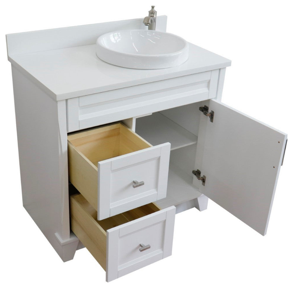 37" Single Sink Vanity, White Finish Top With White Engineered Stone Top