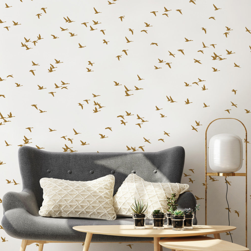 Soaring Birds Peel and Stick Vinyl Mural, Gold, 24"w X 96"h, 6 Panel Set
