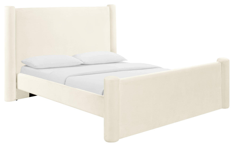 Athara Cream Velvet Queen Bed