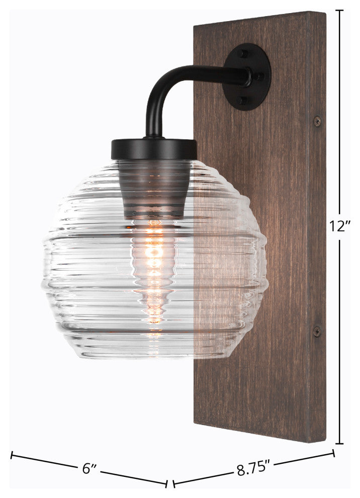 Oxbridge Wall Sconce, Matte Black & Painted Distressed Metal, 6" Clear Ribbed