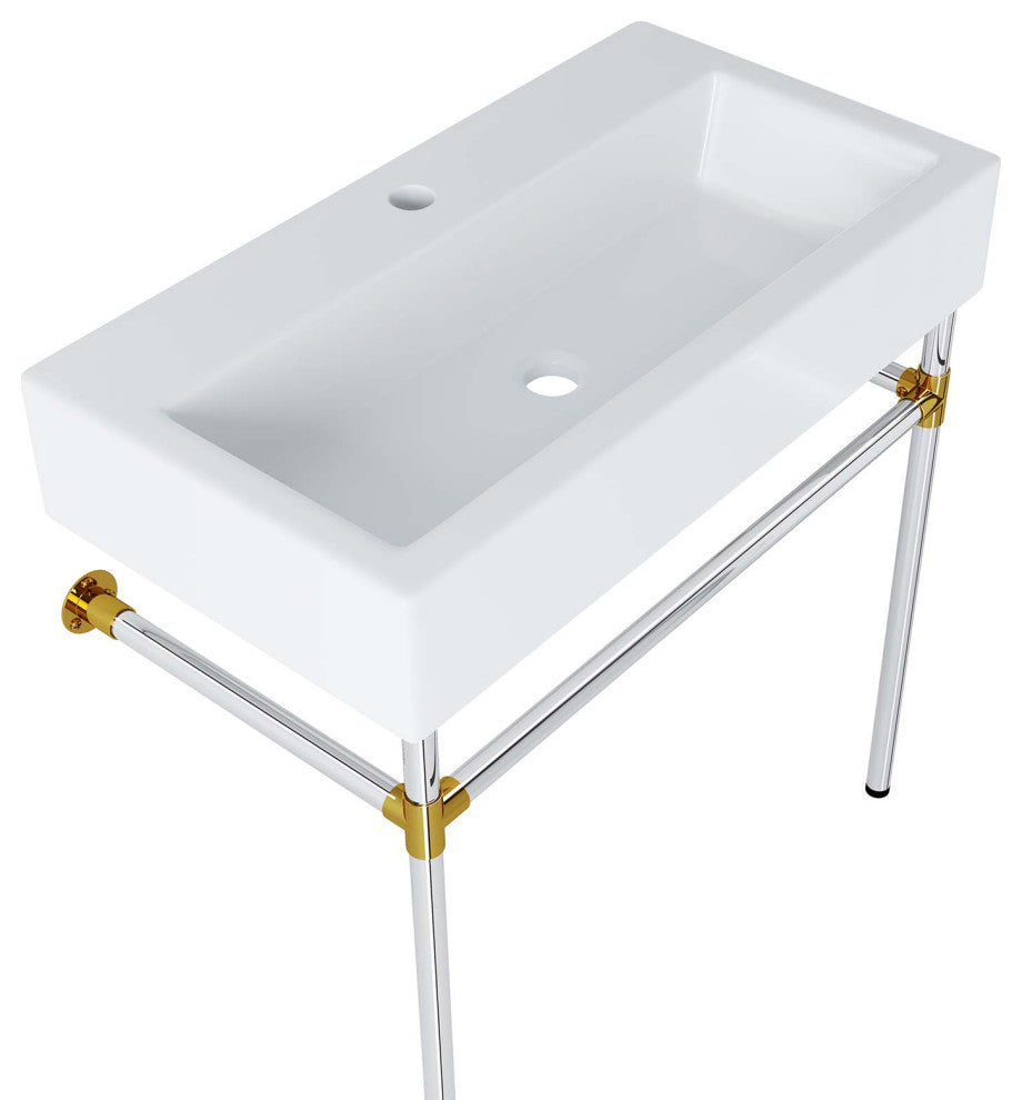 Redeem 32" Silver Stainless Steel Wall-Mount Bathroom Vanity, Silver White
