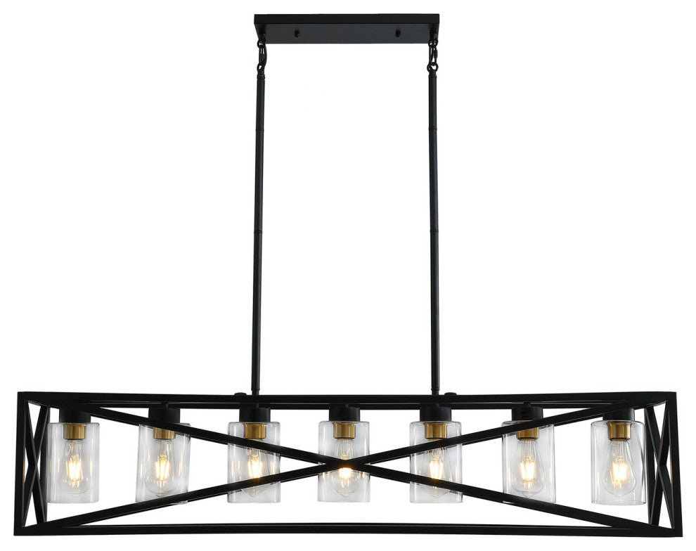 7-Light Kitchen Island Pendant Light Farmhouse Cage Chandelier, Black