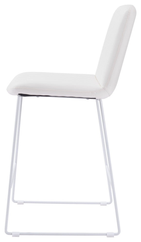 Counter Stool Chair, Set of 2, Faux Vinyl Leather, Steel, White, Cafe Bistro
