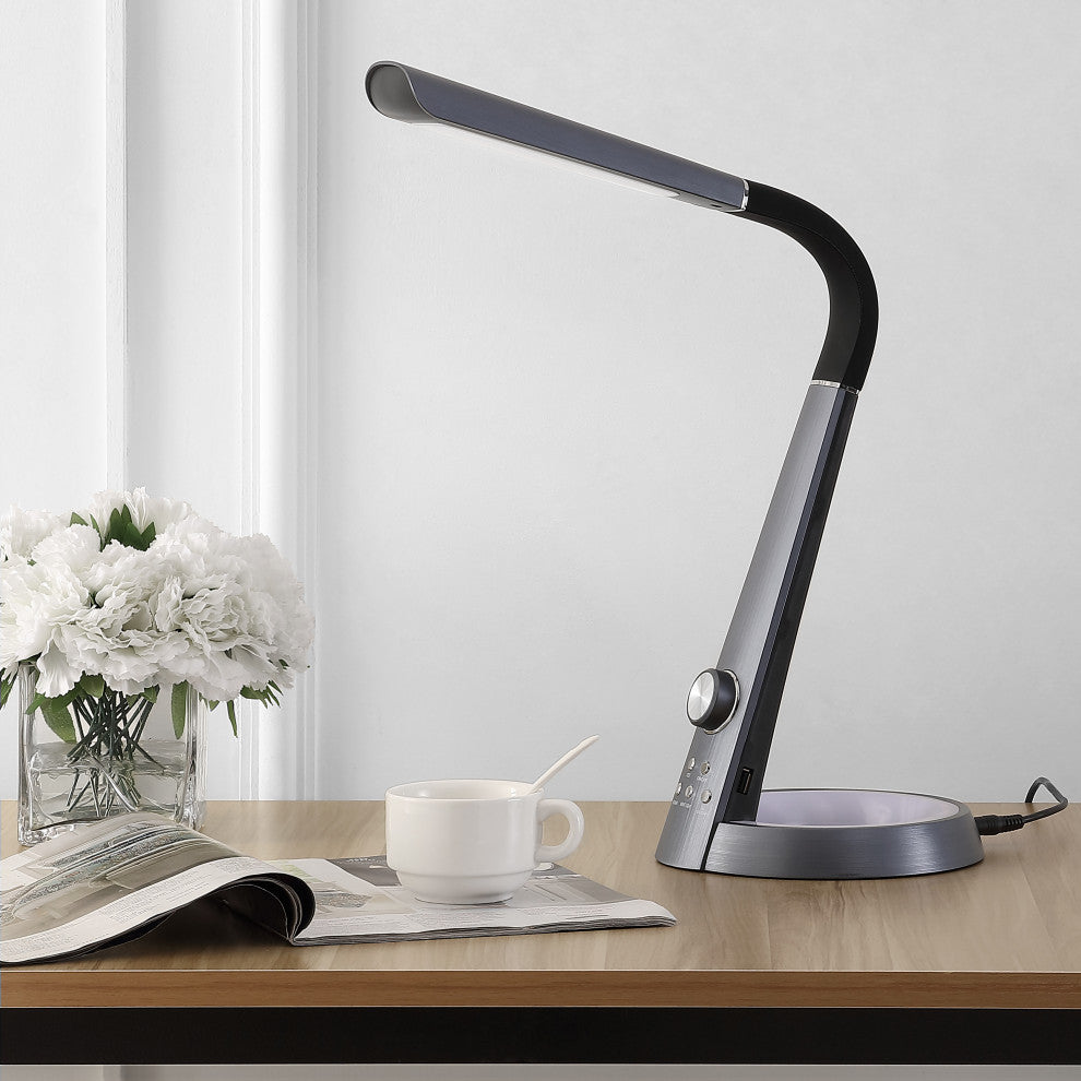 Milton 19" Aluminum Adjustable Head Dimmable USB Charging LED Task Lamp, Black