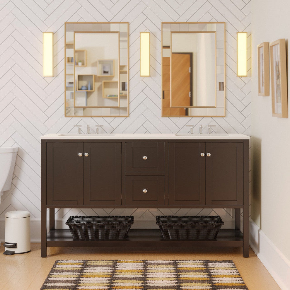 Lakeshore 60" Double Bathroom Vanity, Chocolate, Engineered White