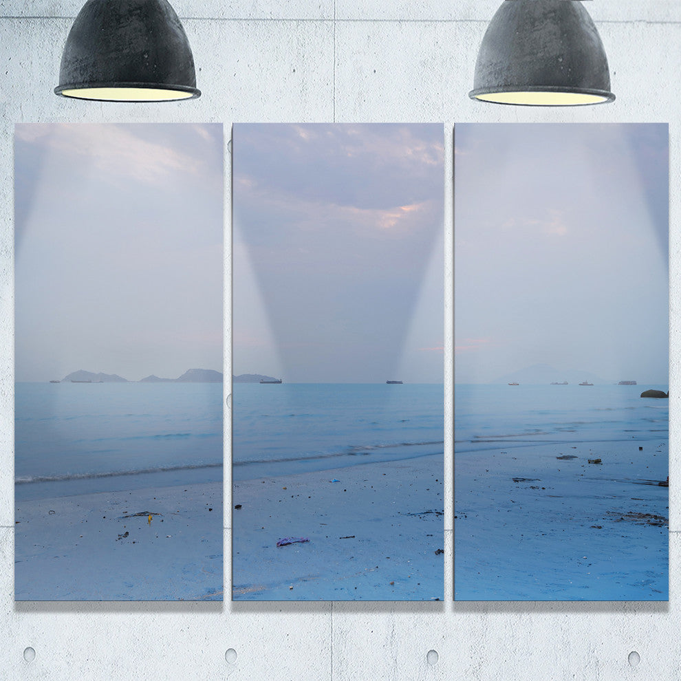 "Light Blue Sunset at Lung Kwu Tan Beach" Metal Wall Art, 3 Panels, 36"x28"