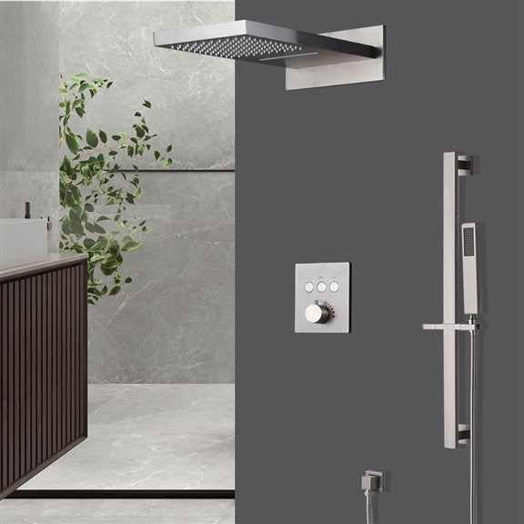 Favara 22" Brushed Nickel Rainfall Shower System With Handheld Shower, Non Led