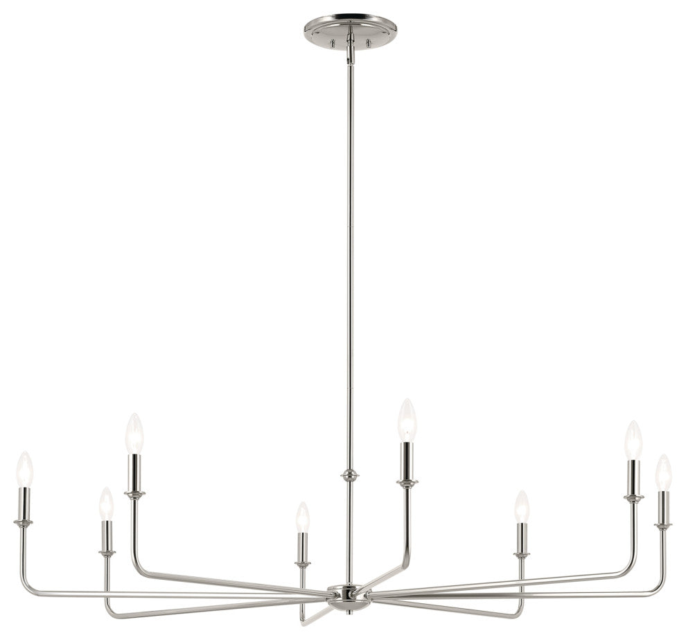Pallas 52" XL 8-Light Round Chandelier With White Linen Shade, Polished Nickel