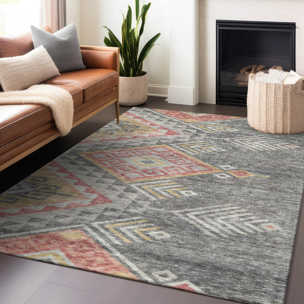 Machine Washable Indoor/Outdoor Chantille ACN1091 Gray 9' x 12' Rug